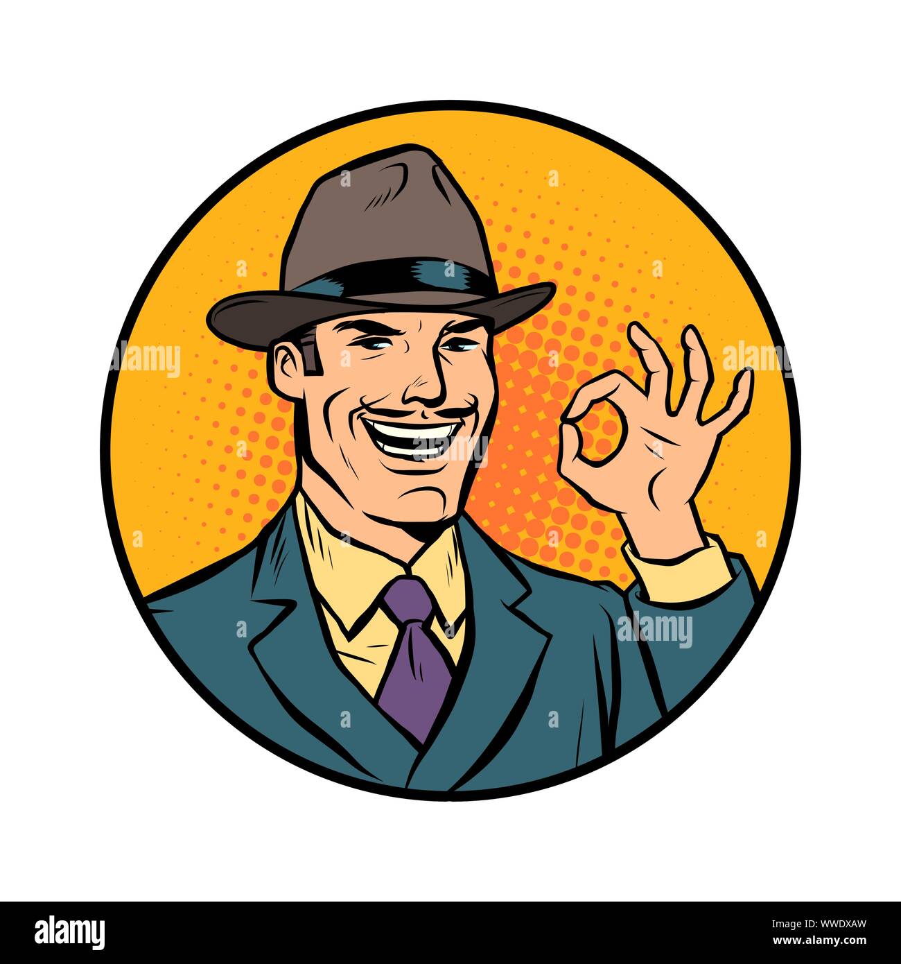 retro businessman OK gesture. Comic cartoon pop art retro vector ...