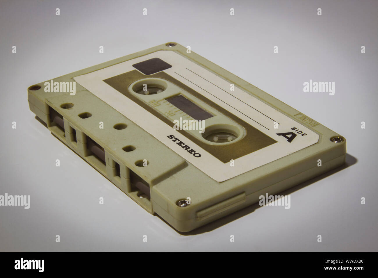 Old vintage white audio cassette tape close-up picture Stock Photo - Alamy