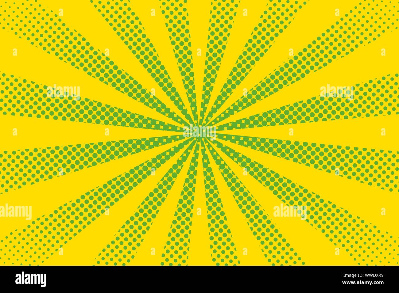 Bright sun rays with yellow dots. Abstract comic background with ...
