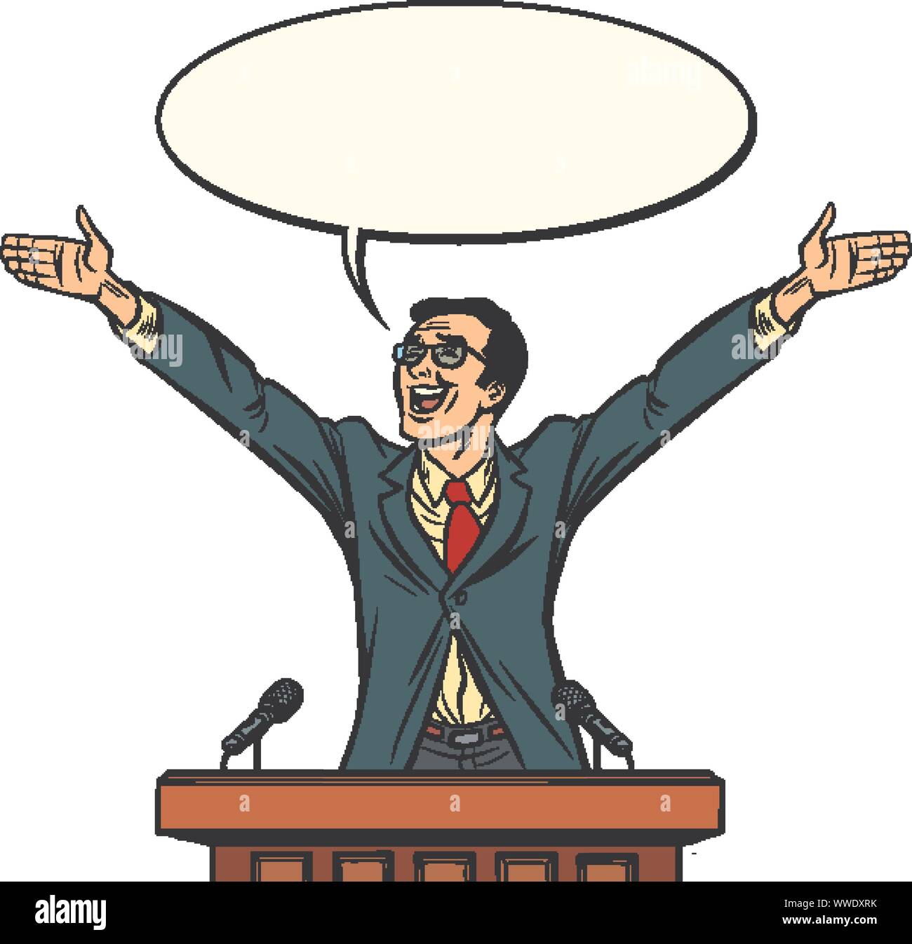 Businessman or politician speaker speaking at the podium. Comic cartoon pop  art retro vector illustration drawing Stock Vector Image & Art - Alamy