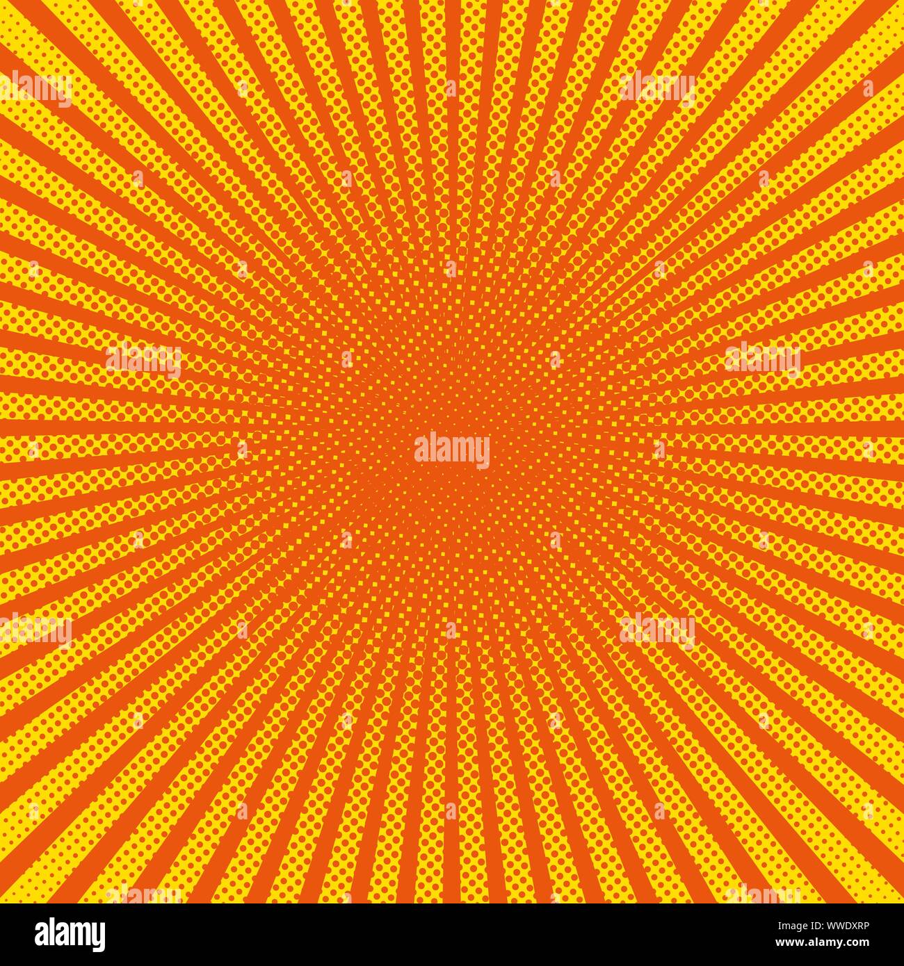 Bright sun rays with yellow dots. Abstract comic background with ...
