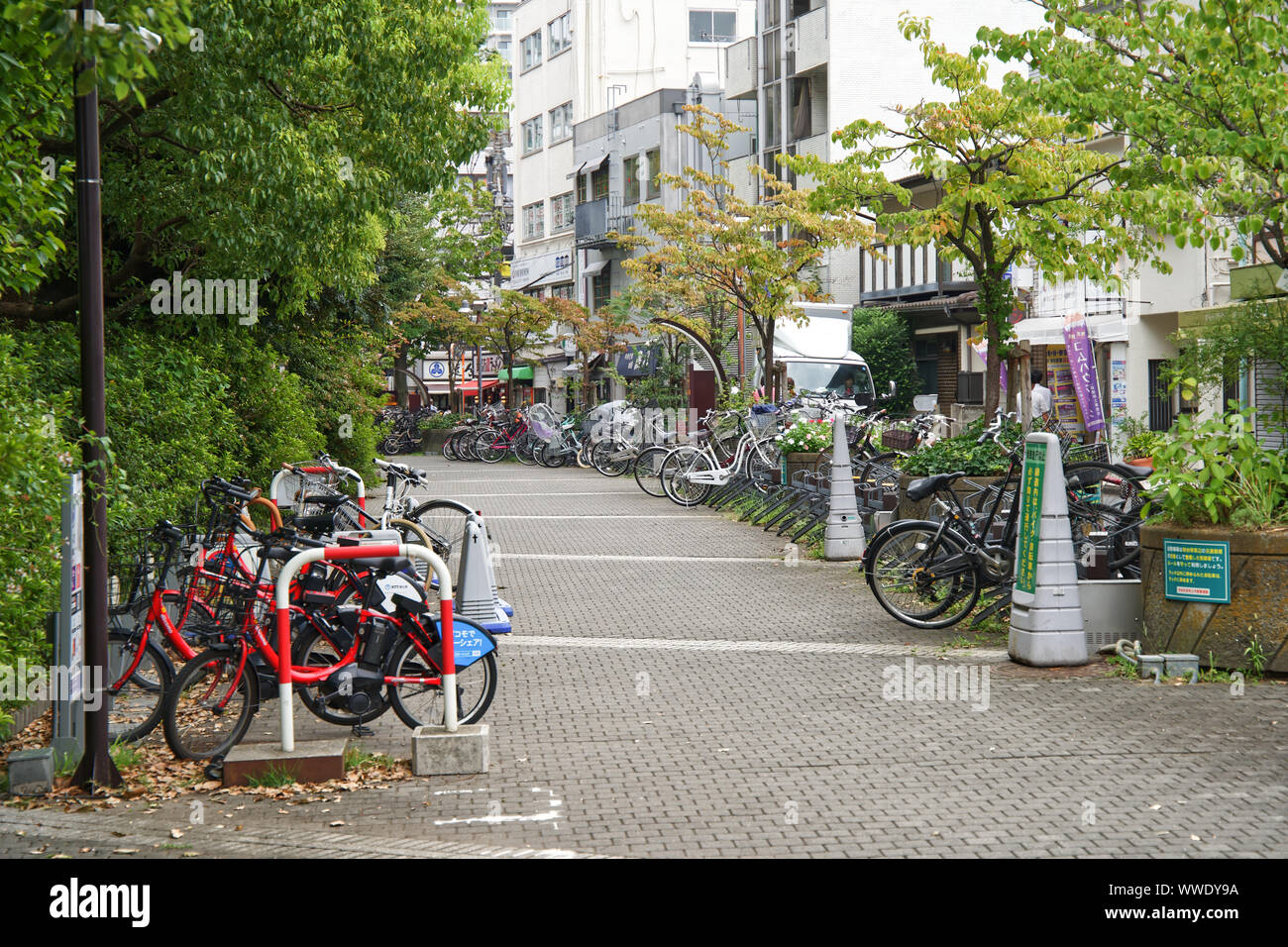 Bicycles parked in the parking in Tokyo Japan Stock Photo