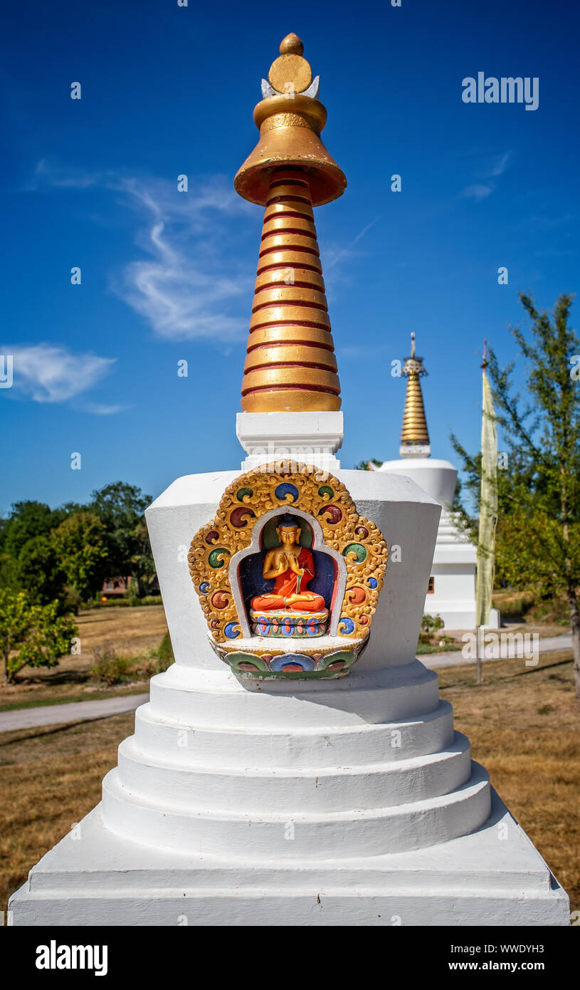 Tibetan buddhist stupa in the grounds of The Temple of One Thousand Buddhas in Burgundy, France on 3 september 2019 Stock Photo