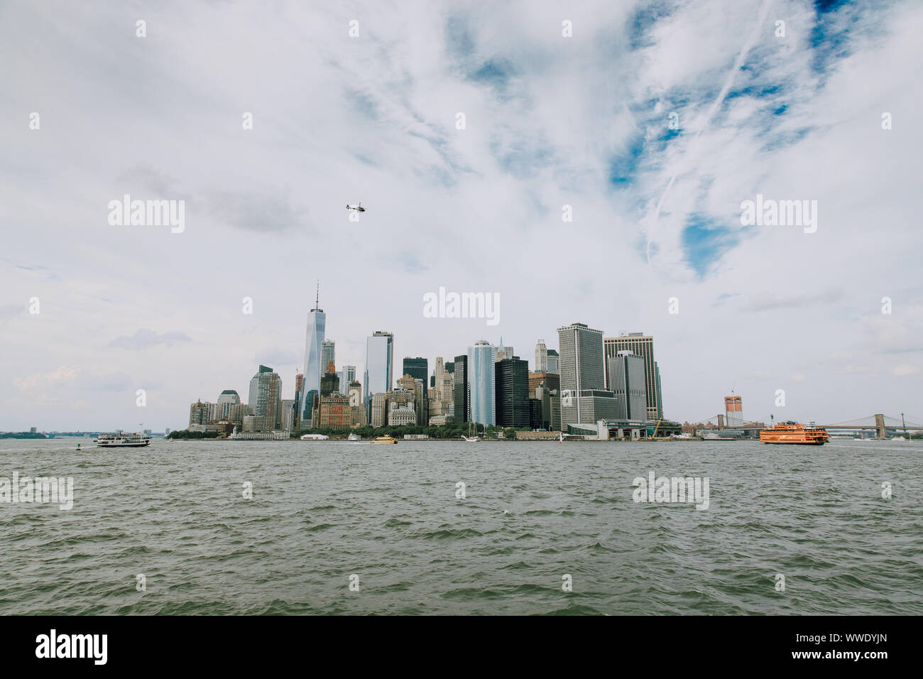 Lower Manhattan view from the Hudson River in New York, USA Stock Photo ...