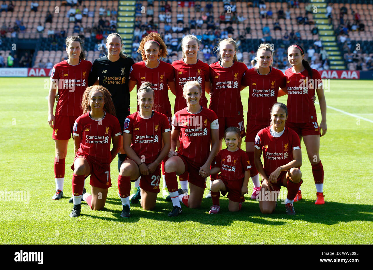 London, Inited Kingdom. 15th Sep, 2019. LONDON, UNITED KINGDOM SEPTEMBER 15. Liverpool Team before Kick Off during Barclays FA Women's Spur League between Tottenham Hotspur and Liverpool at The Hive Stadium, London, UK on 15 September 2019 Credit: Action Foto Sport/Alamy Live News Stock Photo
