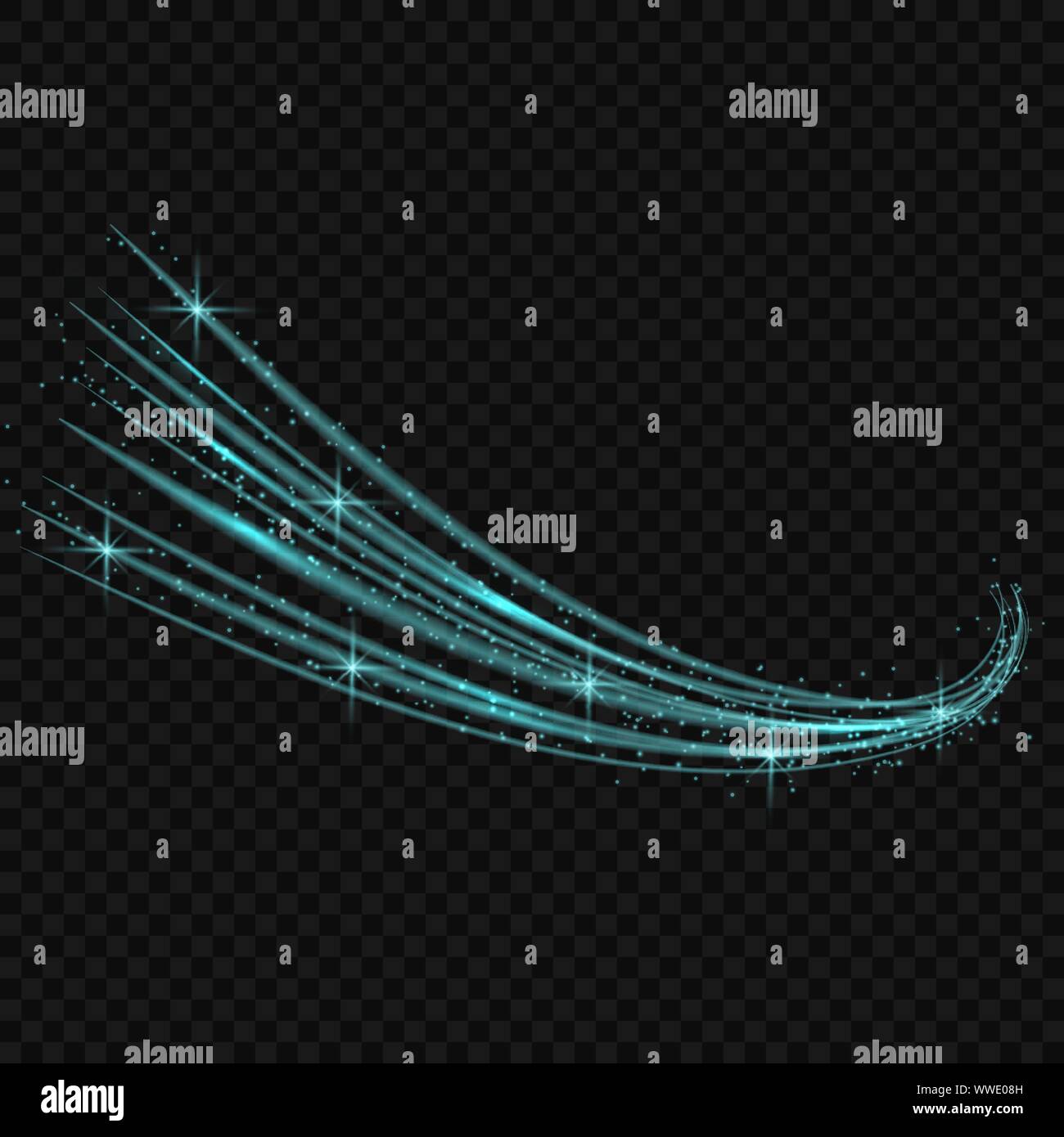 transparent light effect with curve trail and neon sparkles Stock ...