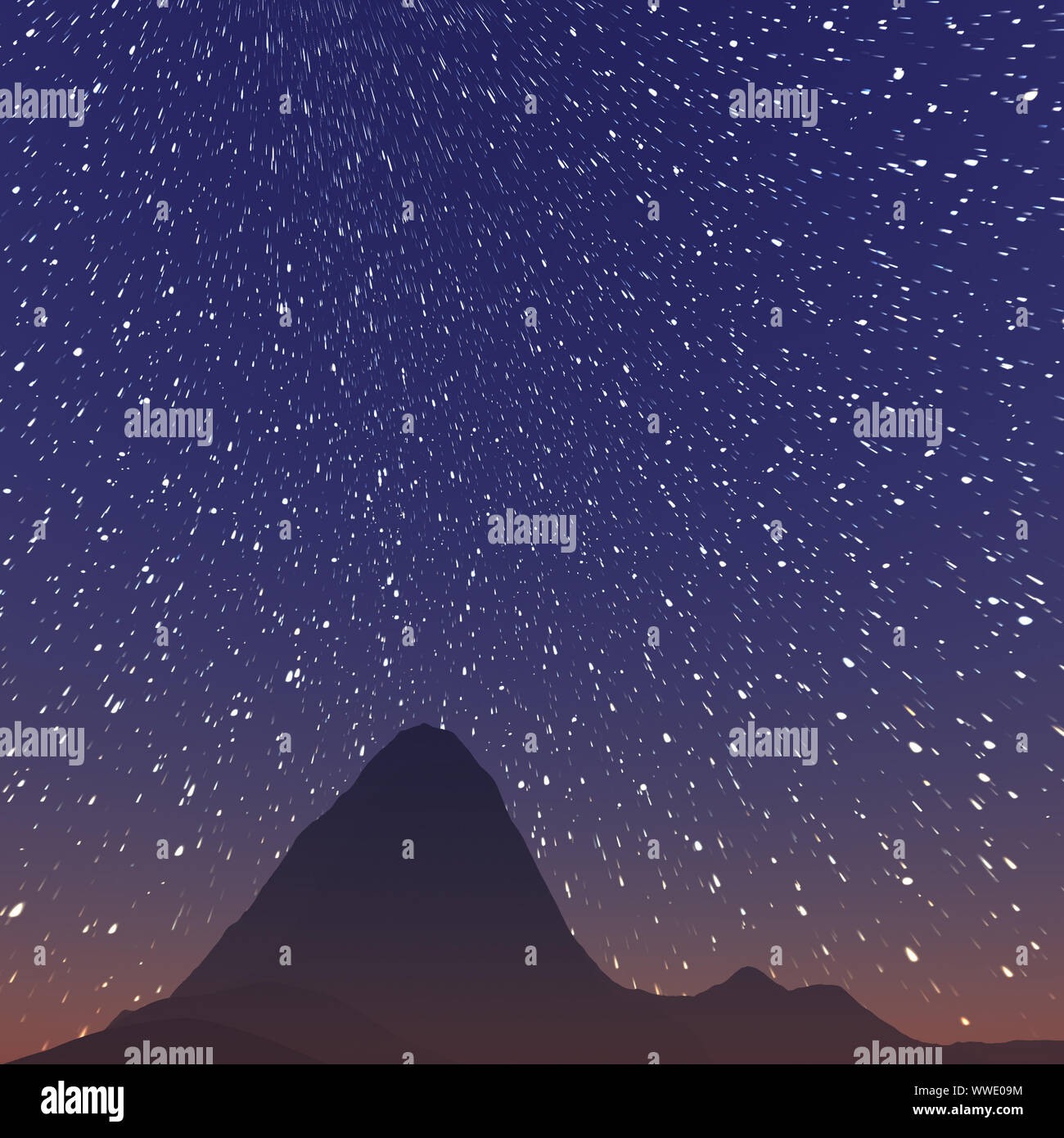Abstract background with star trails in the night sky and rocks ...