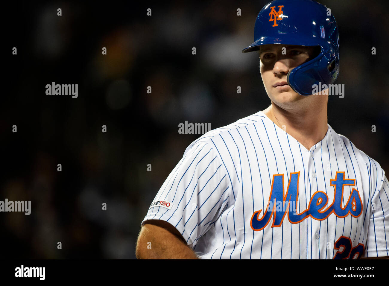 Queens, New York, USA. 13th Sep, 2019. New York Mets first baseman Pete Alonso (20) looks on during the game between The New York Mets and The Los Angeles Dodgers at Citi Field in Queens, New York. Mandatory credit: Kostas Lymperopoulos/CSM/Alamy Live News Stock Photo