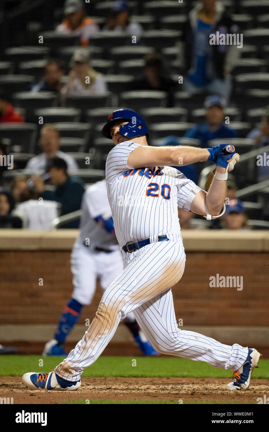 Queens, New York, USA. 13th Sep, 2019. New York Mets first baseman Pete Alonso (20) takes a swing during the game between The New York Mets and The Los Angeles Dodgers at Citi Field in Queens, New York. Mandatory credit: Kostas Lymperopoulos/CSM/Alamy Live News Stock Photo