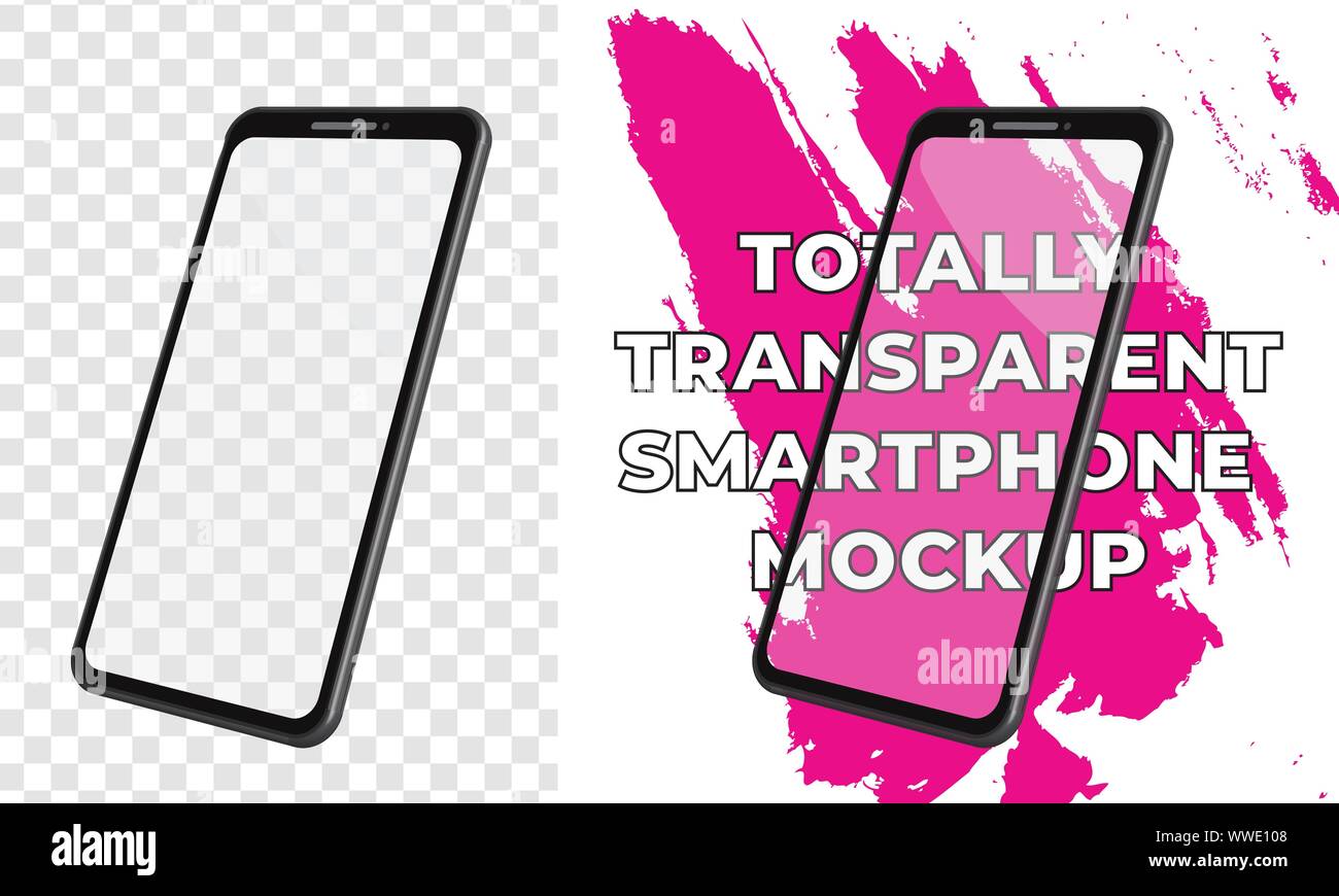 Rotated 3d totally transparent smartphone mockup template for ...