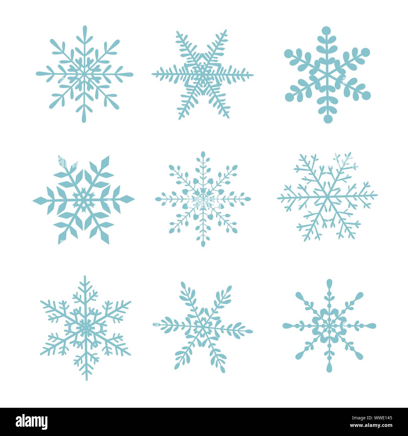 Set of vectors snowflakes on white isolated background. Stock Vector