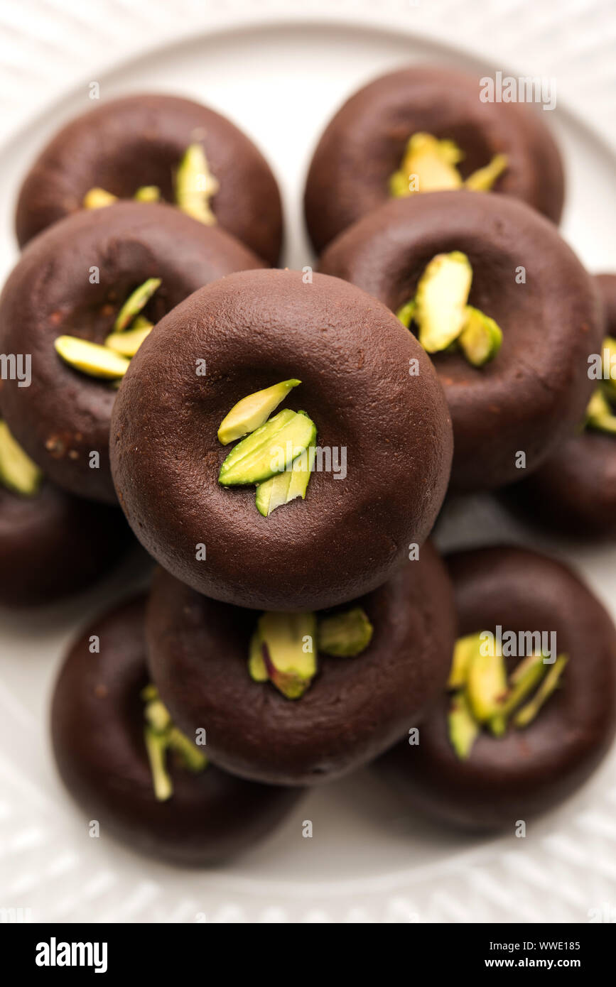 Chocolate Milk peda or pera or pedha made using sweet condensed Milk