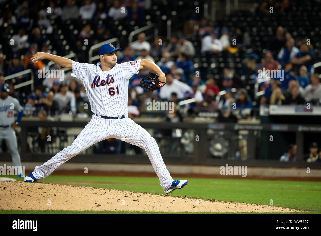 September 13, 2019: New York Mets starting pitcher Walker Lockett (61) delivers the pitch during the game between The New York Mets and The Los Angeles Dodgers at Citi Field in Queens, New York. Mandatory credit: Kostas Lymperopoulos/CSM Stock Photo