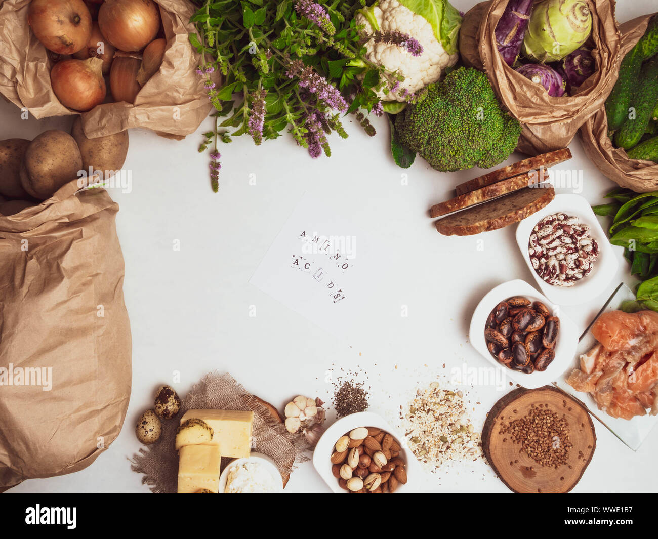 Products rich in amino acids. Protein sources and Super food for body