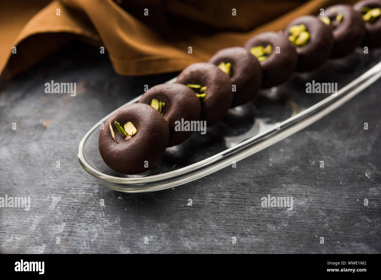 Chocolate Milk peda or pera or pedha made using sweet condensed Milk