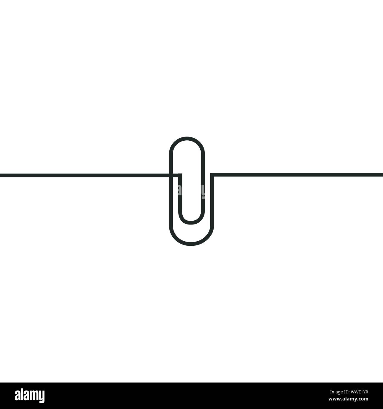 Continuous line drawing of paper clip. Attach icon. Template for your design works. Stock Vector illustration isolated on white background. Stock Vector