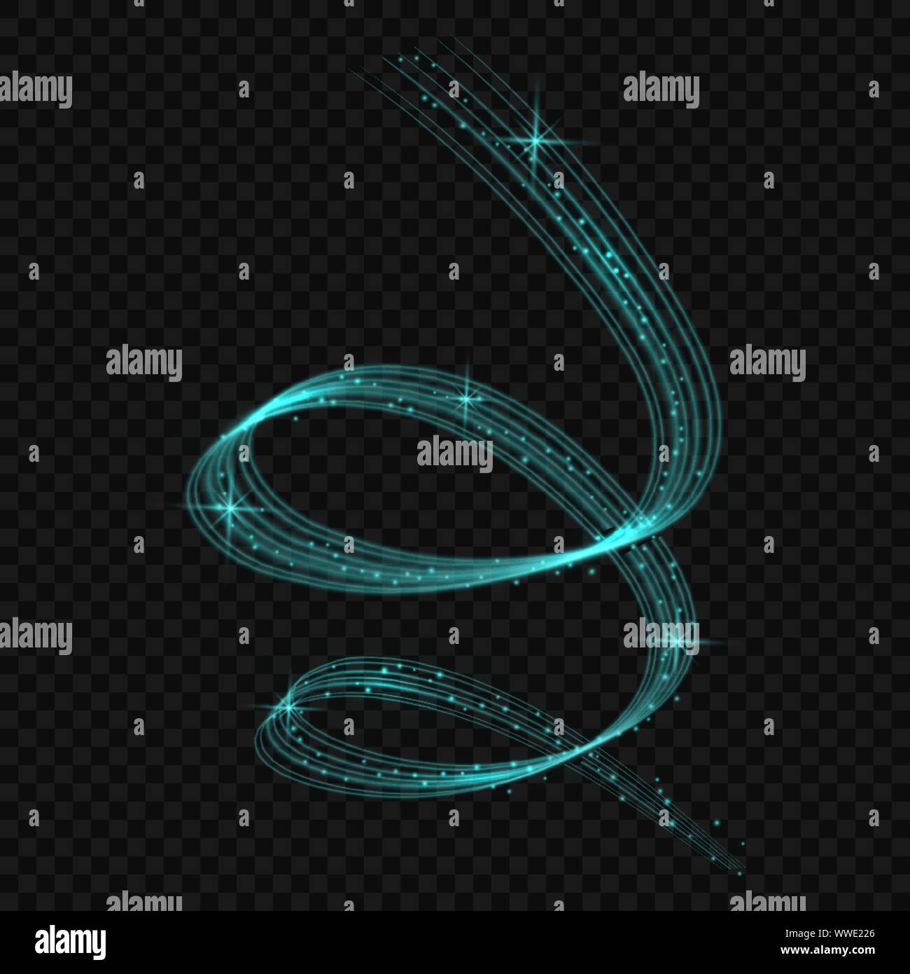 transparent light effect with curve trail and neon sparkles Stock ...