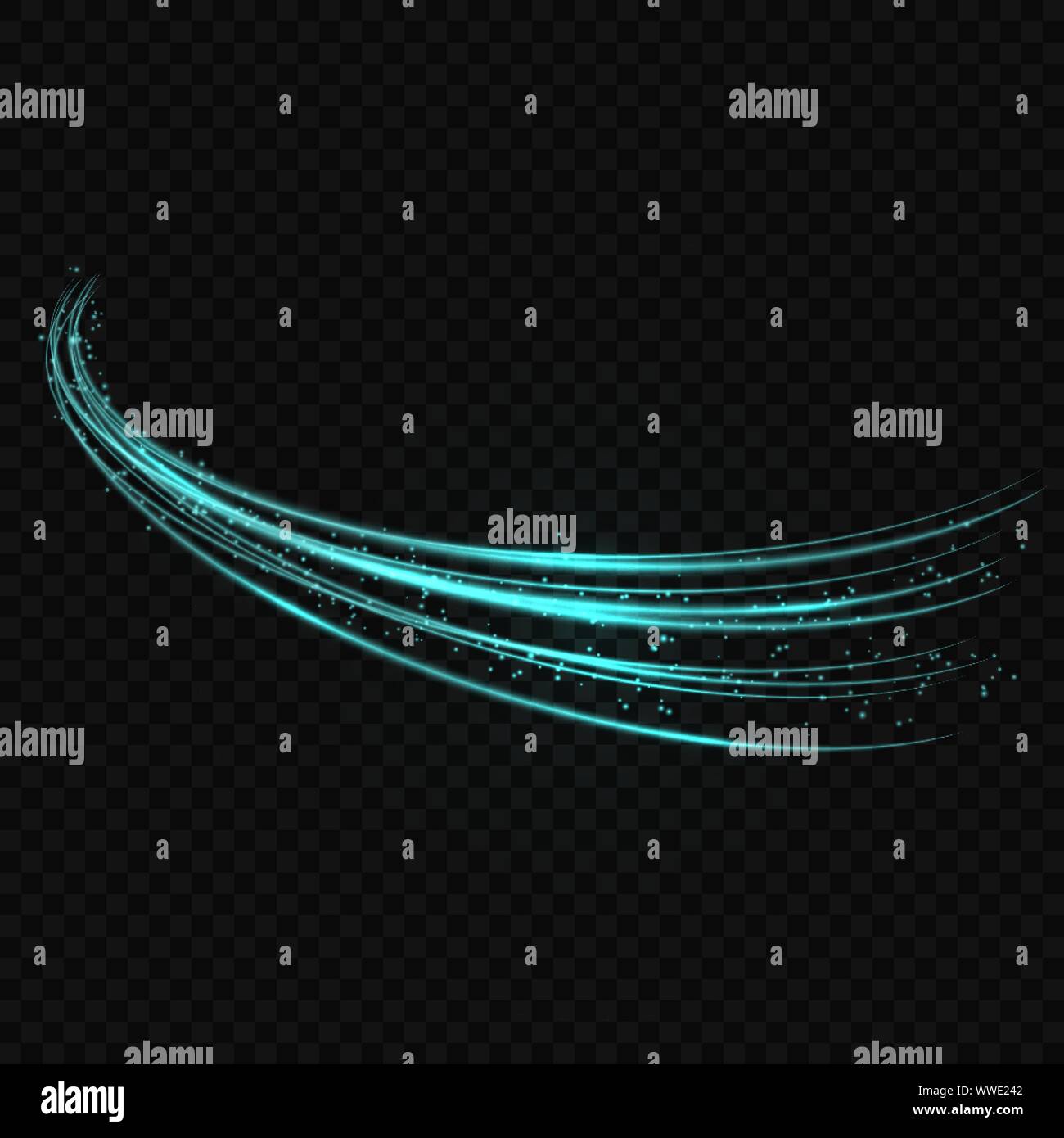 transparent light effect with curve trail and neon sparkles Stock ...