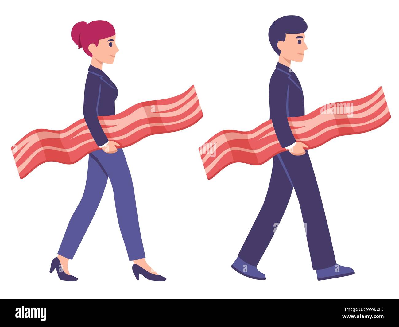 Bringing home the bacon concept illustration, man and woman in work