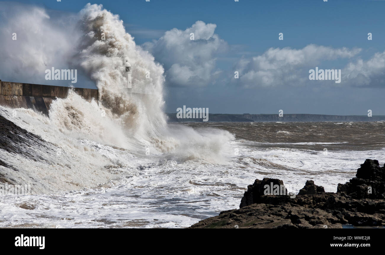 Porthcawl lighthouse in a storm (6) Stock Photo