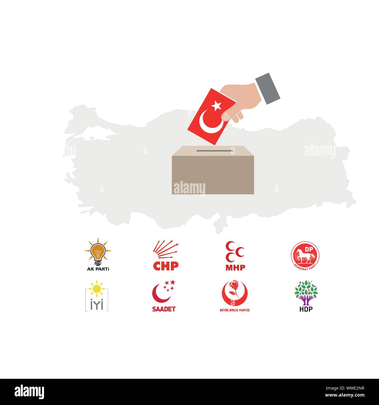 Turkey Election (Akp, Mhp, Chp, Bbp, Sp, iyi) Vector Work Stock Vector
