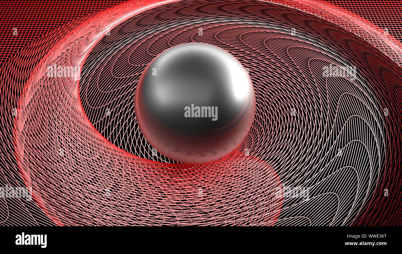 Black glossy sphere in a spiral red surface - 3D rendering illustration ...