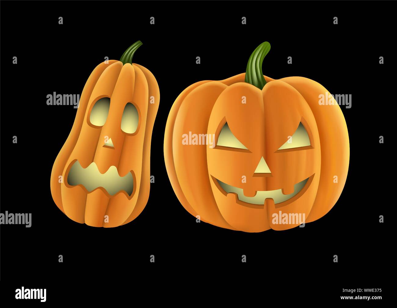 halloween pumpkins on black background Stock Vector
