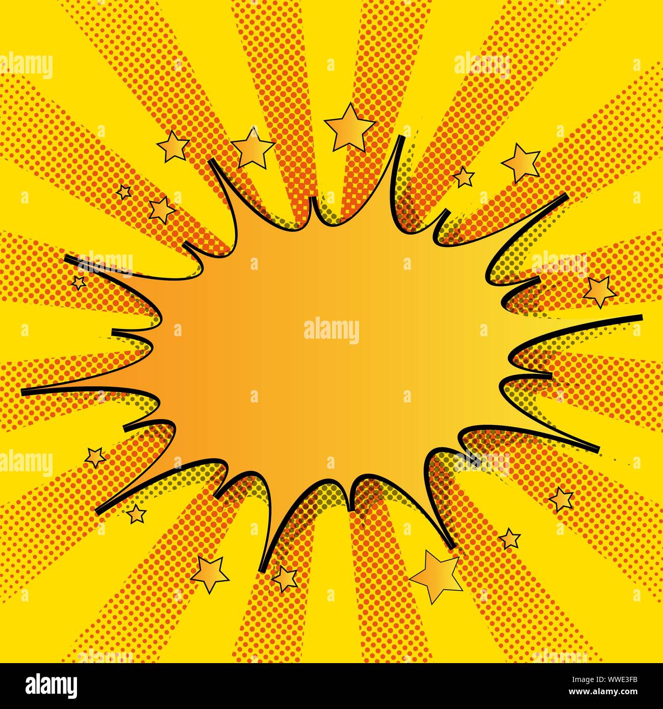 Vector comic speech bubble on dots background with sun rays Stock ...