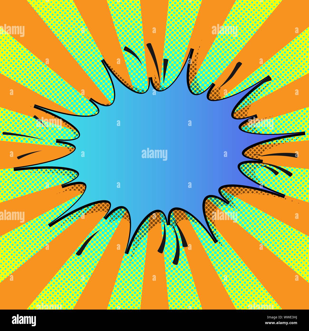 Vector comic speech bubble on dots background with sun rays Stock ...