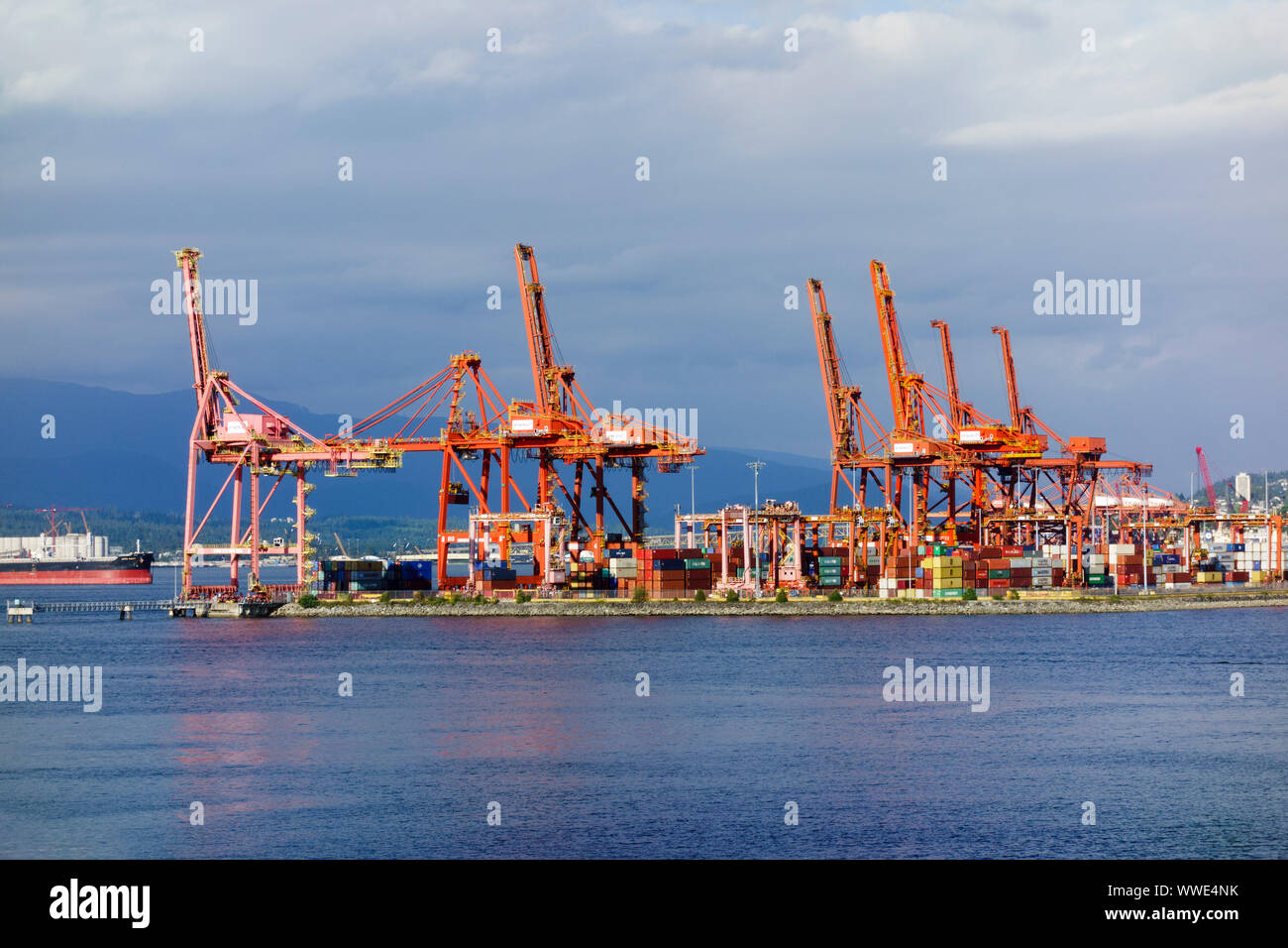 DP World Cranes at Port of Vancouver, British Columbia, Canada Stock Photo