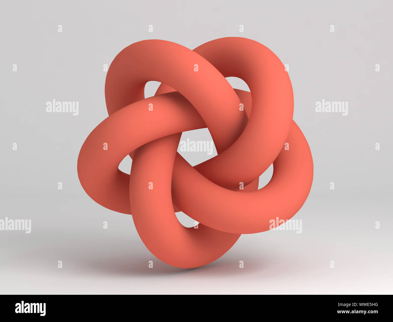 Torus knot. Abstract red object on white background. 3d rendering illustration Stock Photo