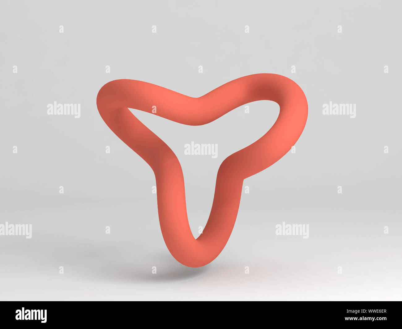 Abstract red round object. Torus knot over white background. 3d rendering illustration Stock Photo