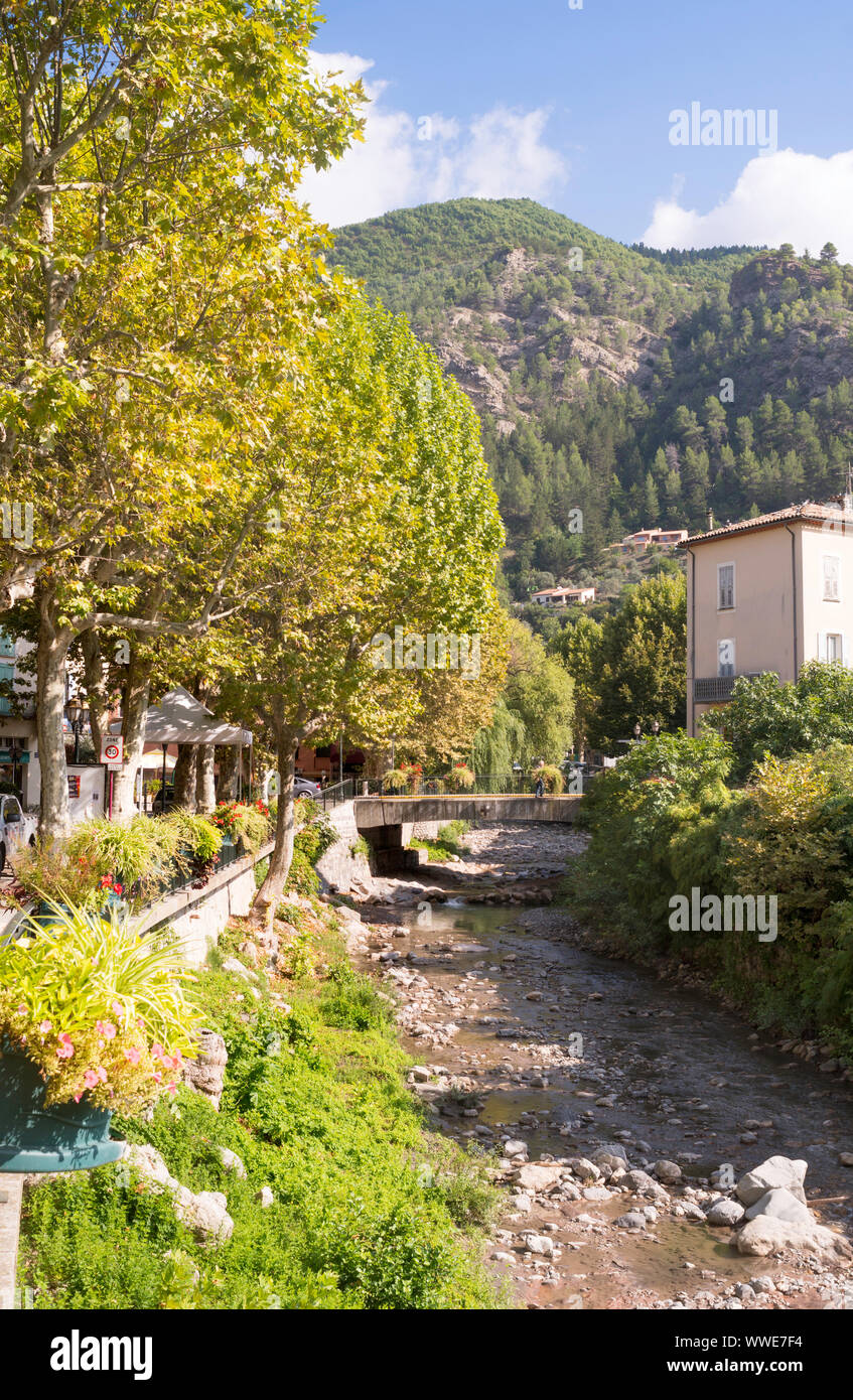 Bridge over the River La Roudoule in Puget-Théniers, France, Europe Stock Photo