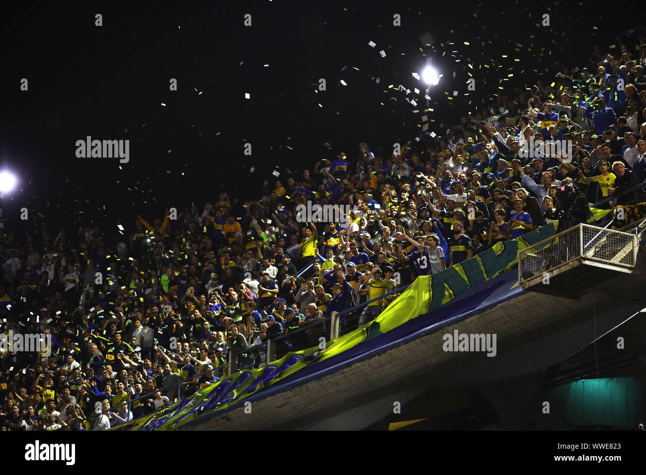 Buens Aires, Argentina - August 28, 2019:  Boca Juniors fans recieving the team in Buenos Aires, Argentina Stock Photo