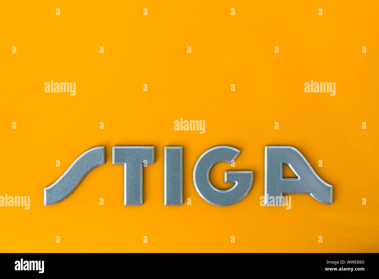 Stiga logo on yellow background Stock Photo - Alamy