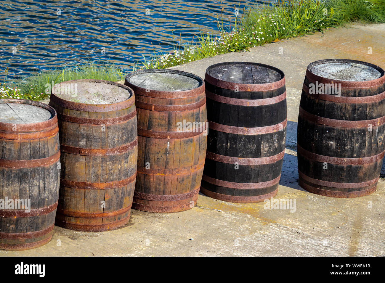 Beer /Rum Barrels ,Cannon and Ship's Rigging and Old Ship in