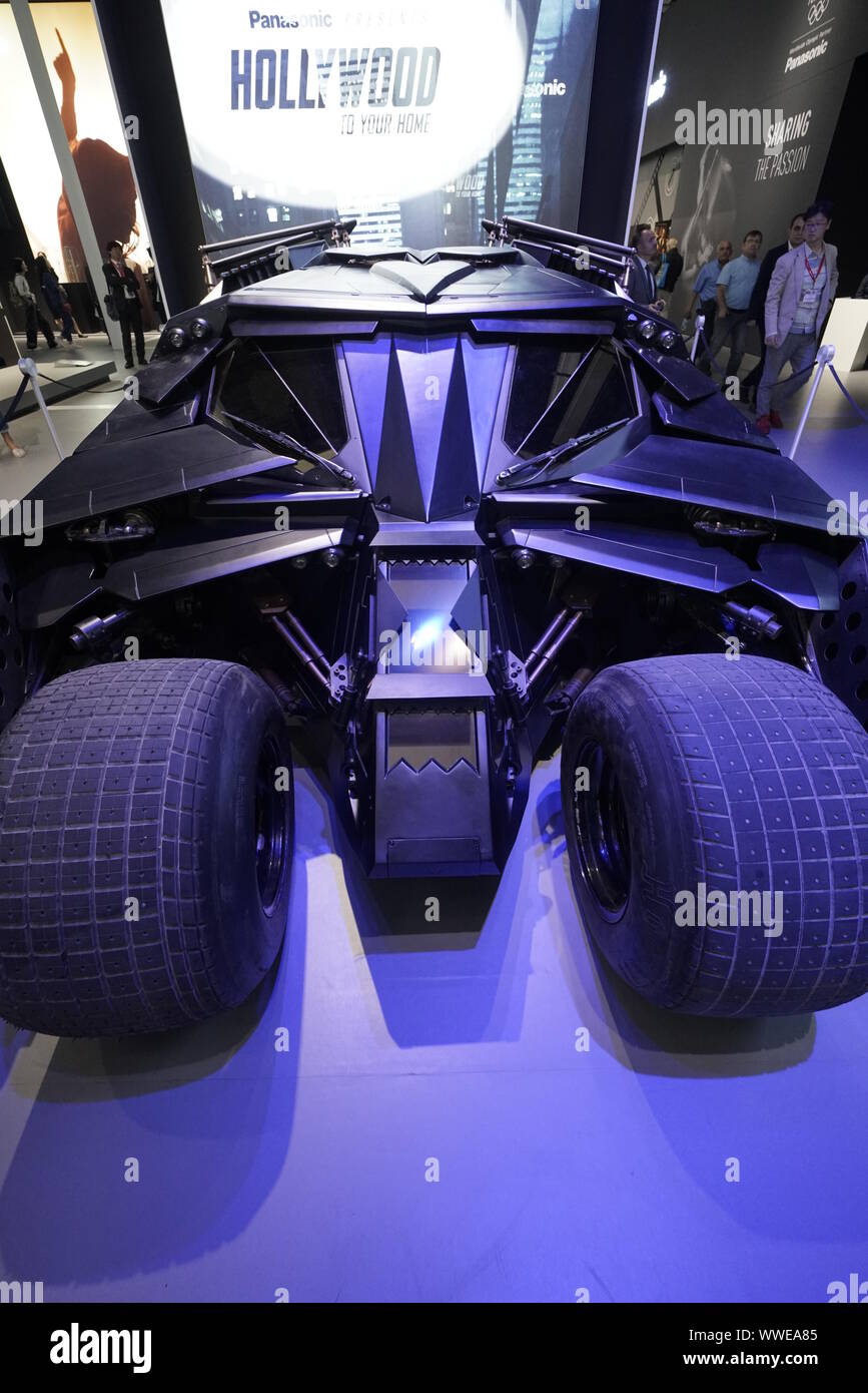 IFA 2019, IFA consumer electronics show in Berlin ,Panasonic hall with Batmobil Tumbler, Stock Photo