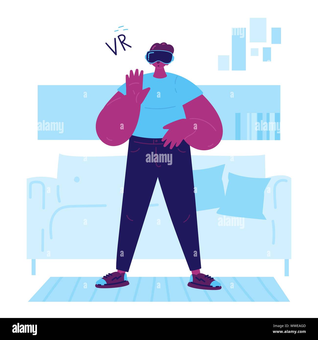 Enthusiastic man using a virtual realityVR headset Stock Vector