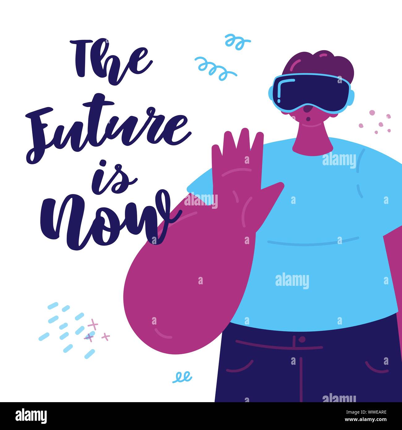 Enthusiastic man using a virtual realityVR headset Stock Vector