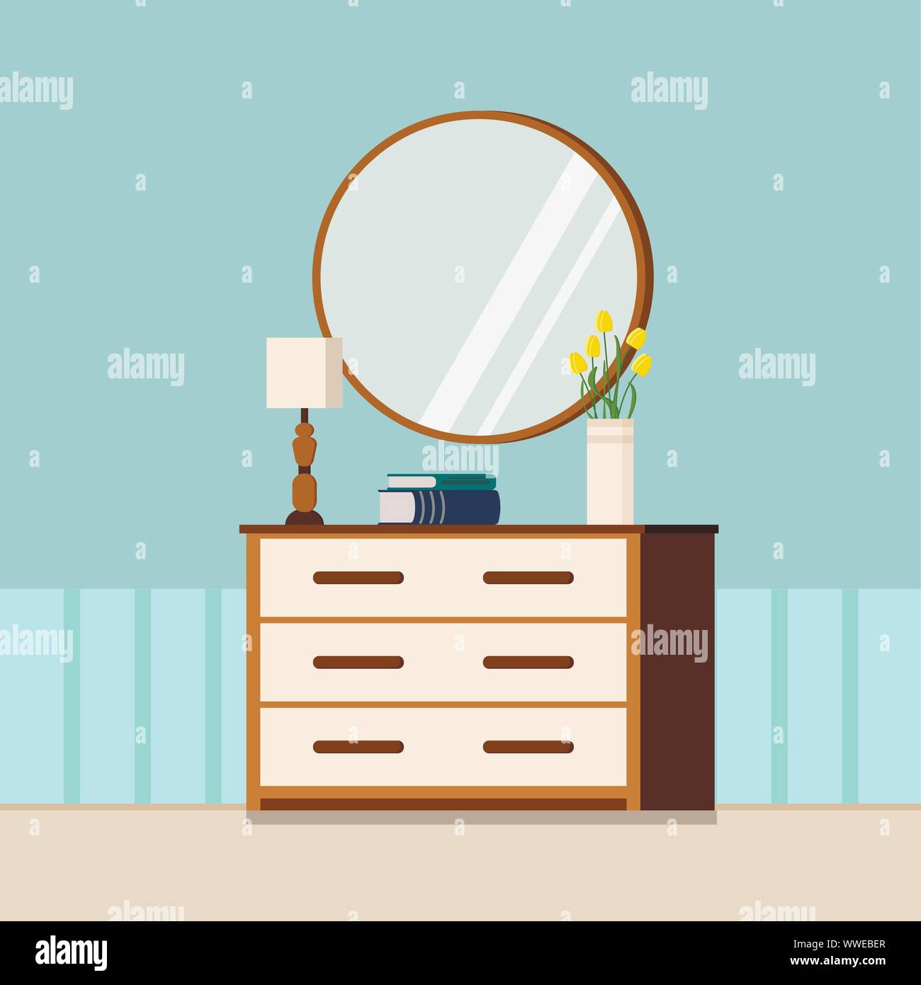 Cozy home spring or summer interior background flat cartoon style vector illustration. Stock Vector