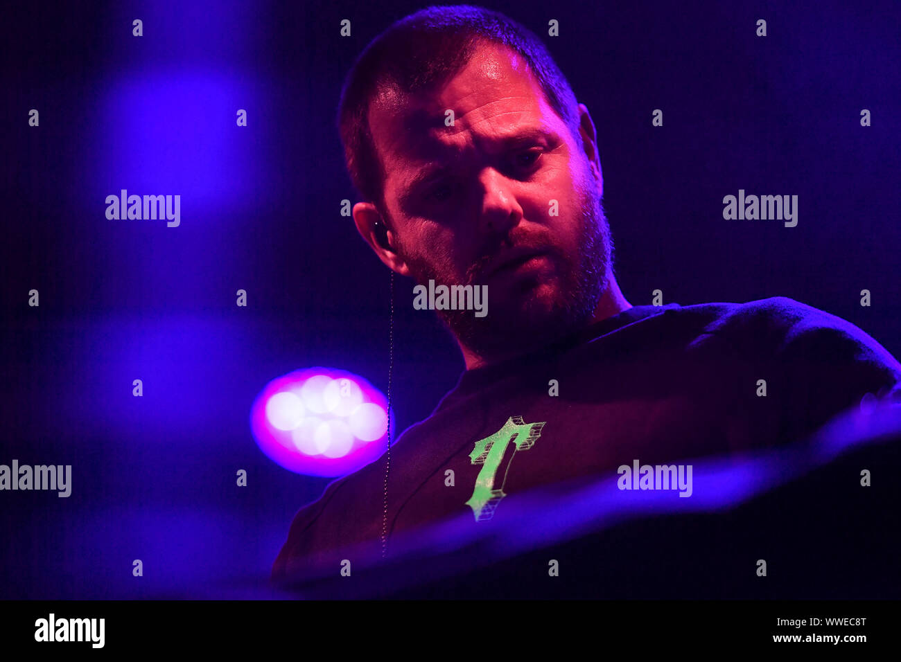 Mike Skinner performs a DJ set during the Peaky Blinders Festival, in Birmingham. Stock Photo