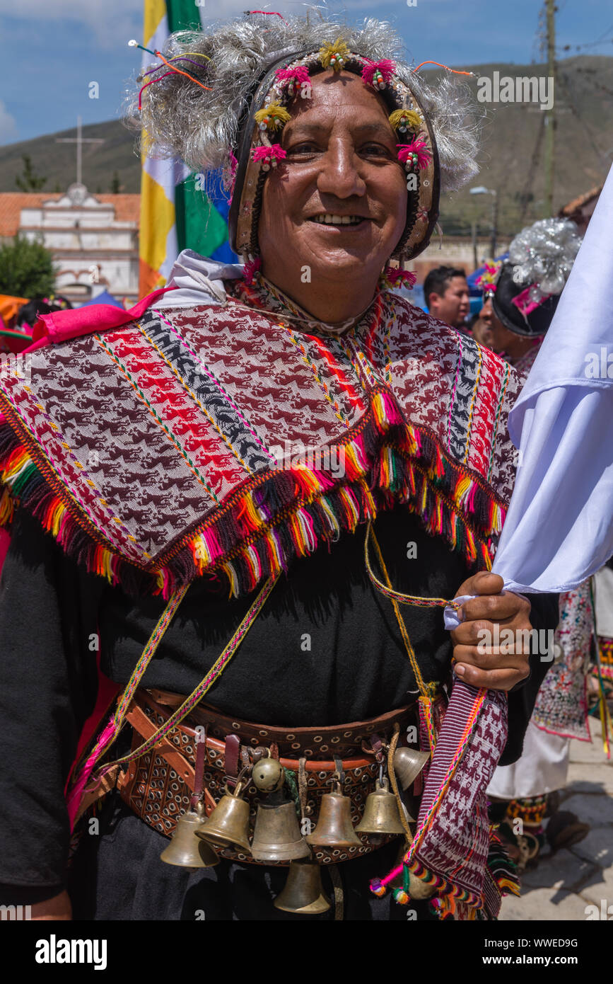 Annual Carnival in March, celebrating the battle of Jumbati in 1816, which started Bolivian independence from Spain, Tarabuco, Sucre, Bolivia Stock Photo
