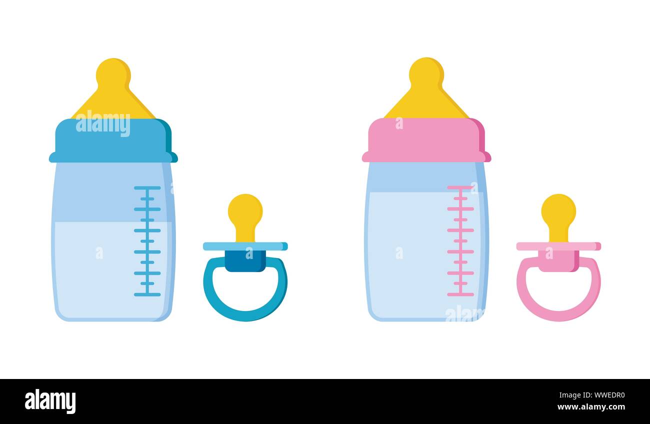 Icons set of pacifier baby dummy for newborn child and baby bottles