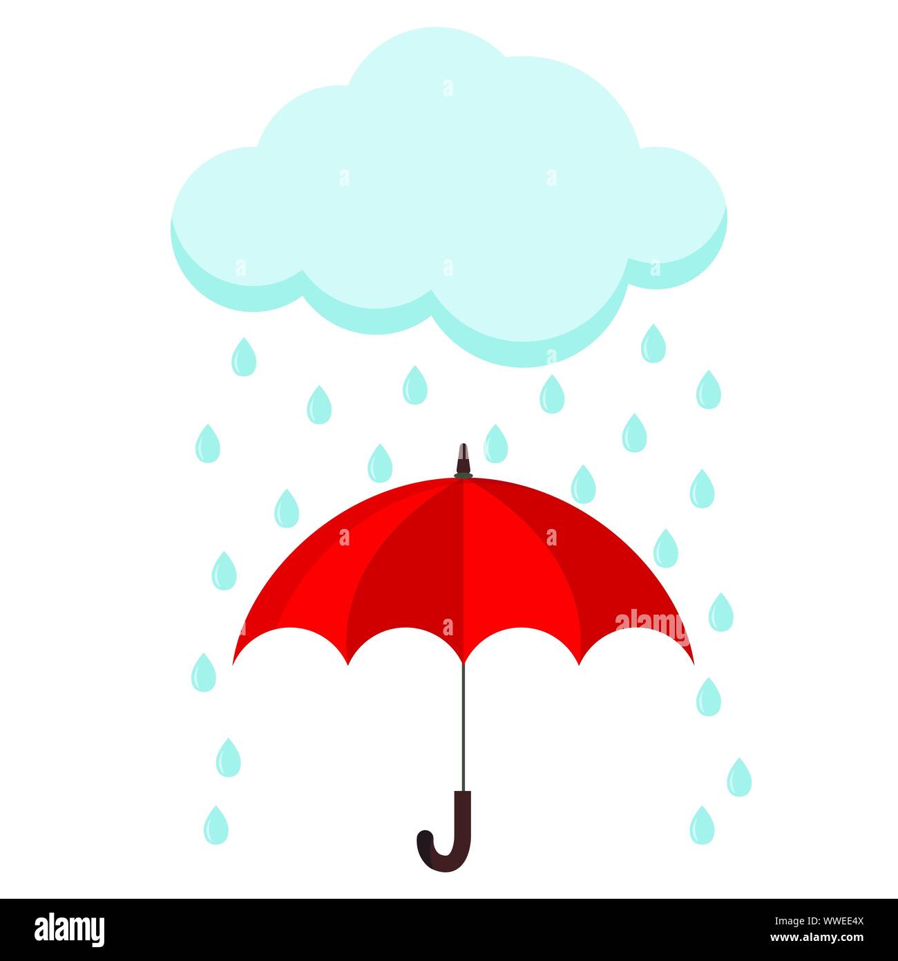 Icon of cloud, rain and opened red umbrella cane in the rain. Stock Vector