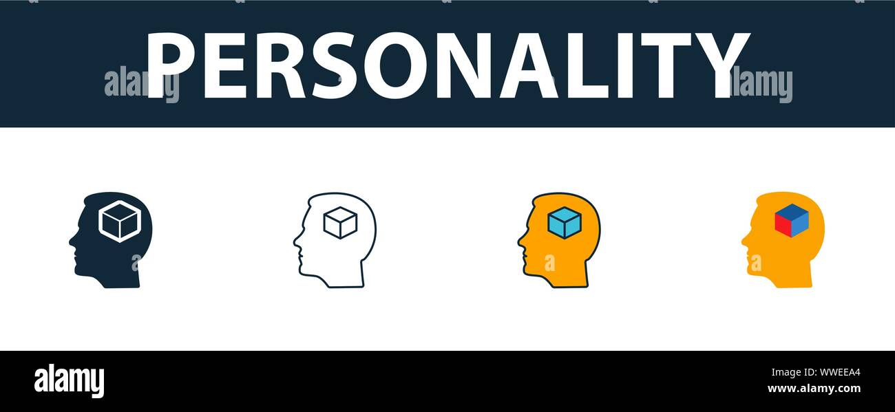 Personality icon set. Four simple symbols in diferent styles from soft skills icons collection