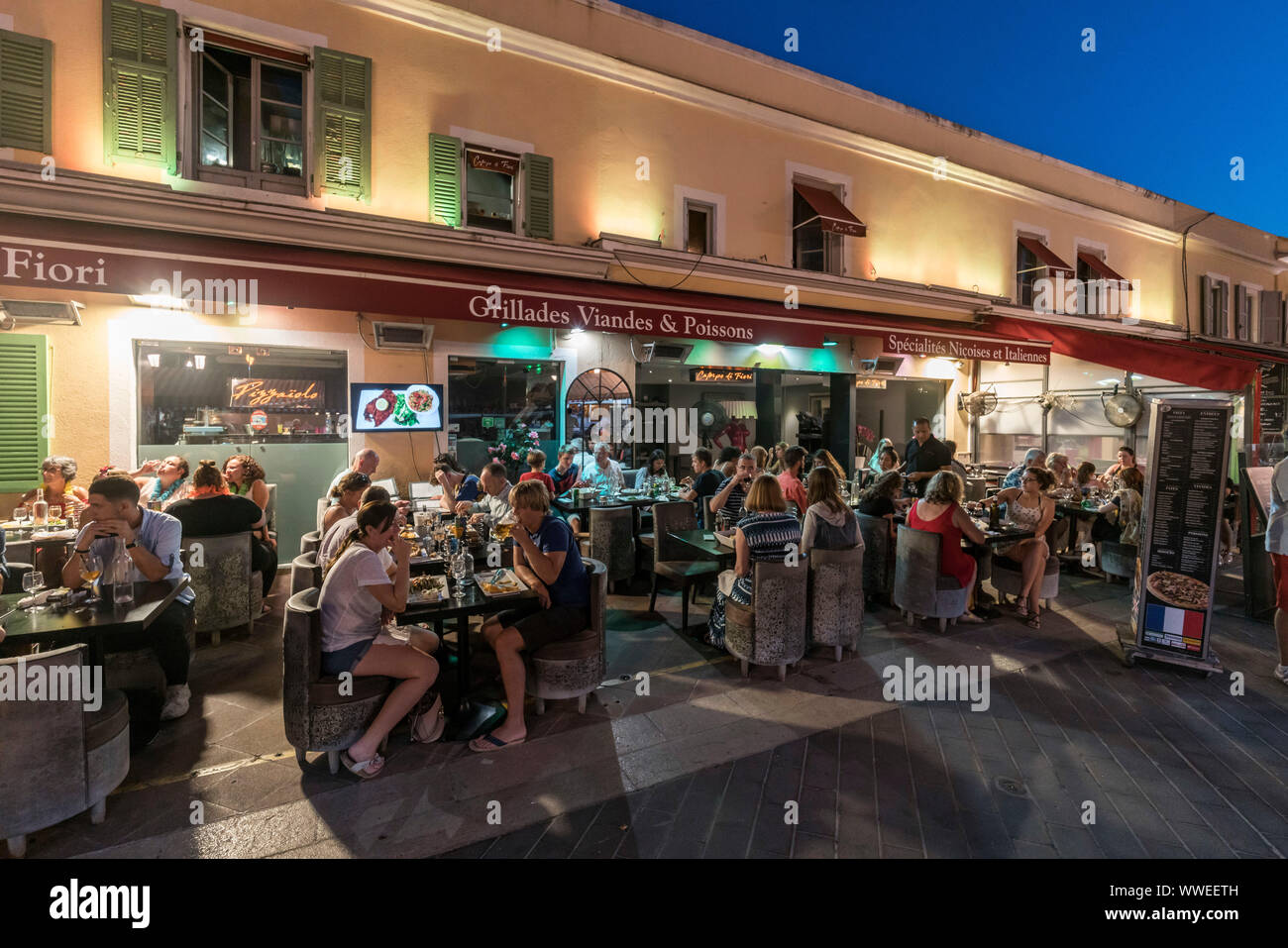 Restaurants  Cours de Saleya, Nice, Cote d azur, France Stock Photo