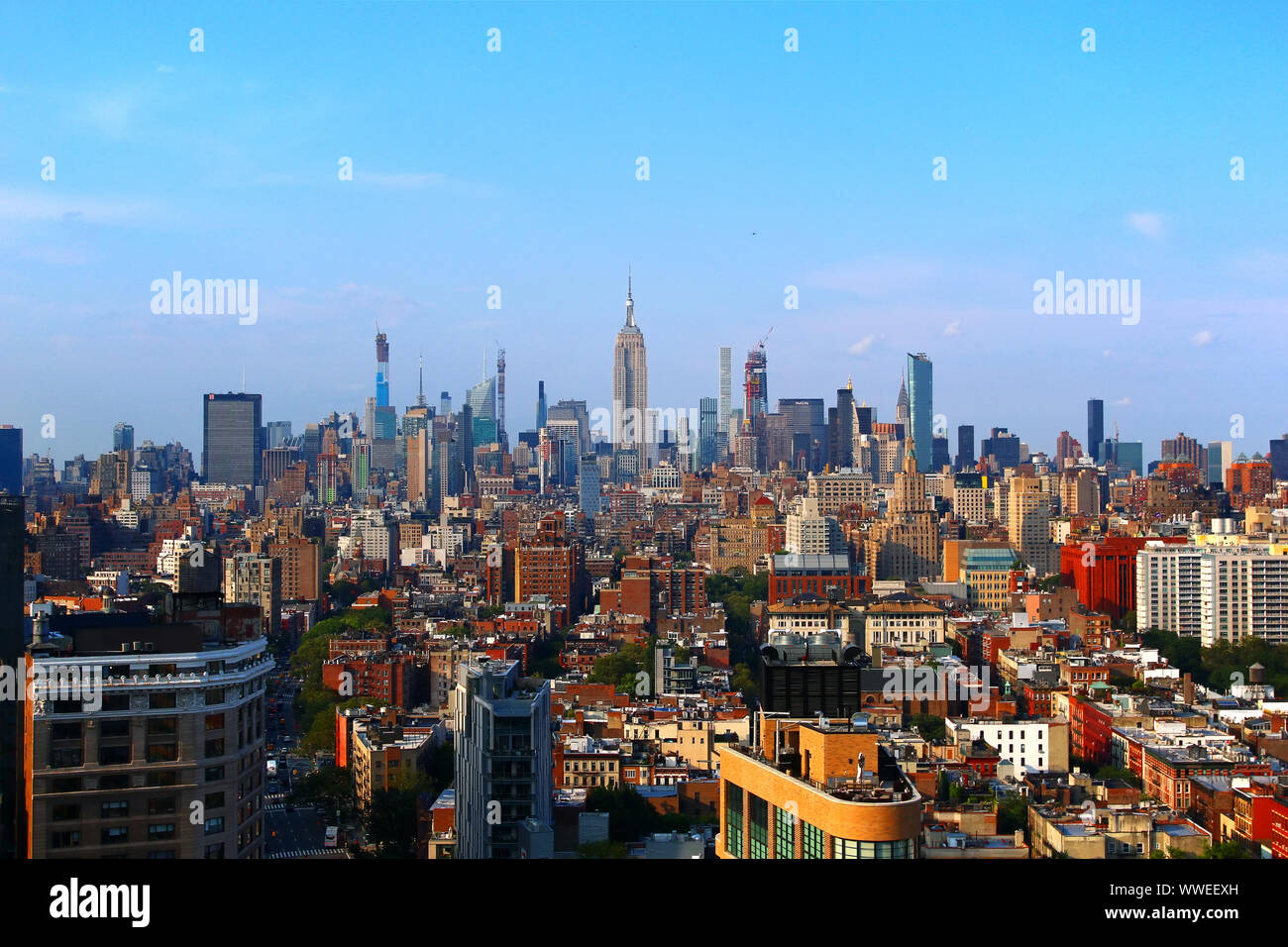 Aerial view of SoHo rooftops, with TriBeCa, East Village, West Village