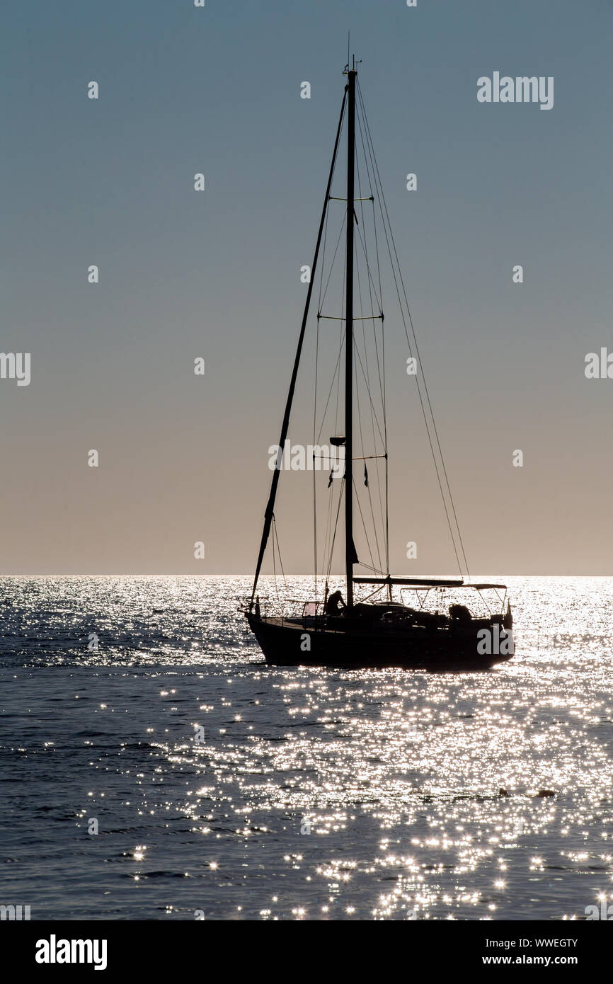 Sailing yacht in the Ionian sea near Lefkada / Lefkas Island, Greece Stock Photo