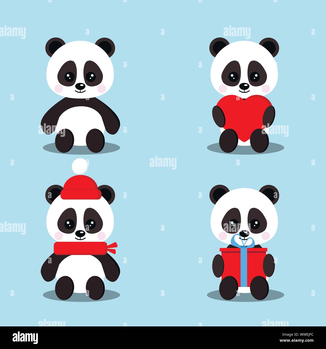 Set of Kawaii Panda Bear Illustrations