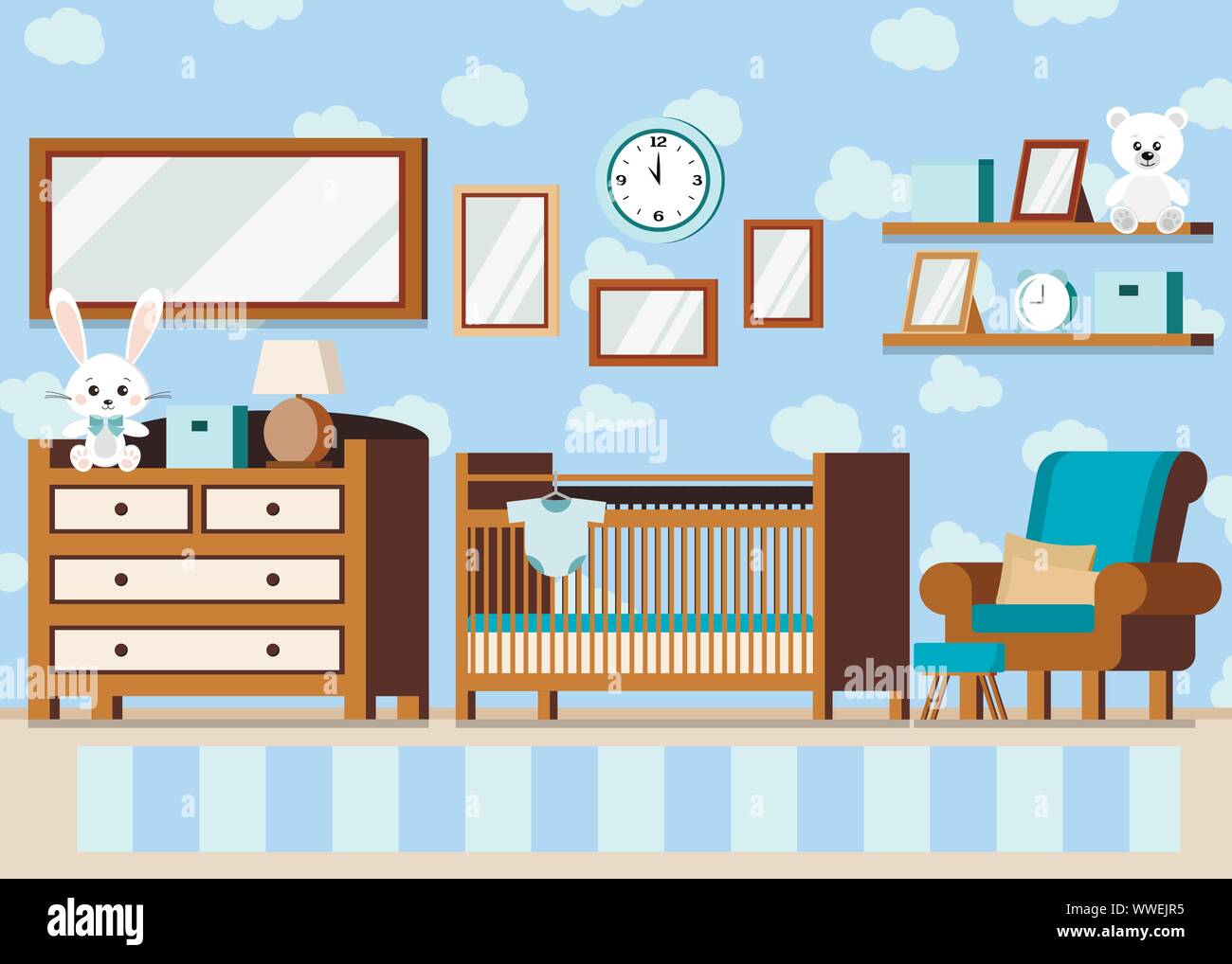 Cozy boy s baby room interior background in cartoon flat style Stock Vector  Image & Art - Alamy